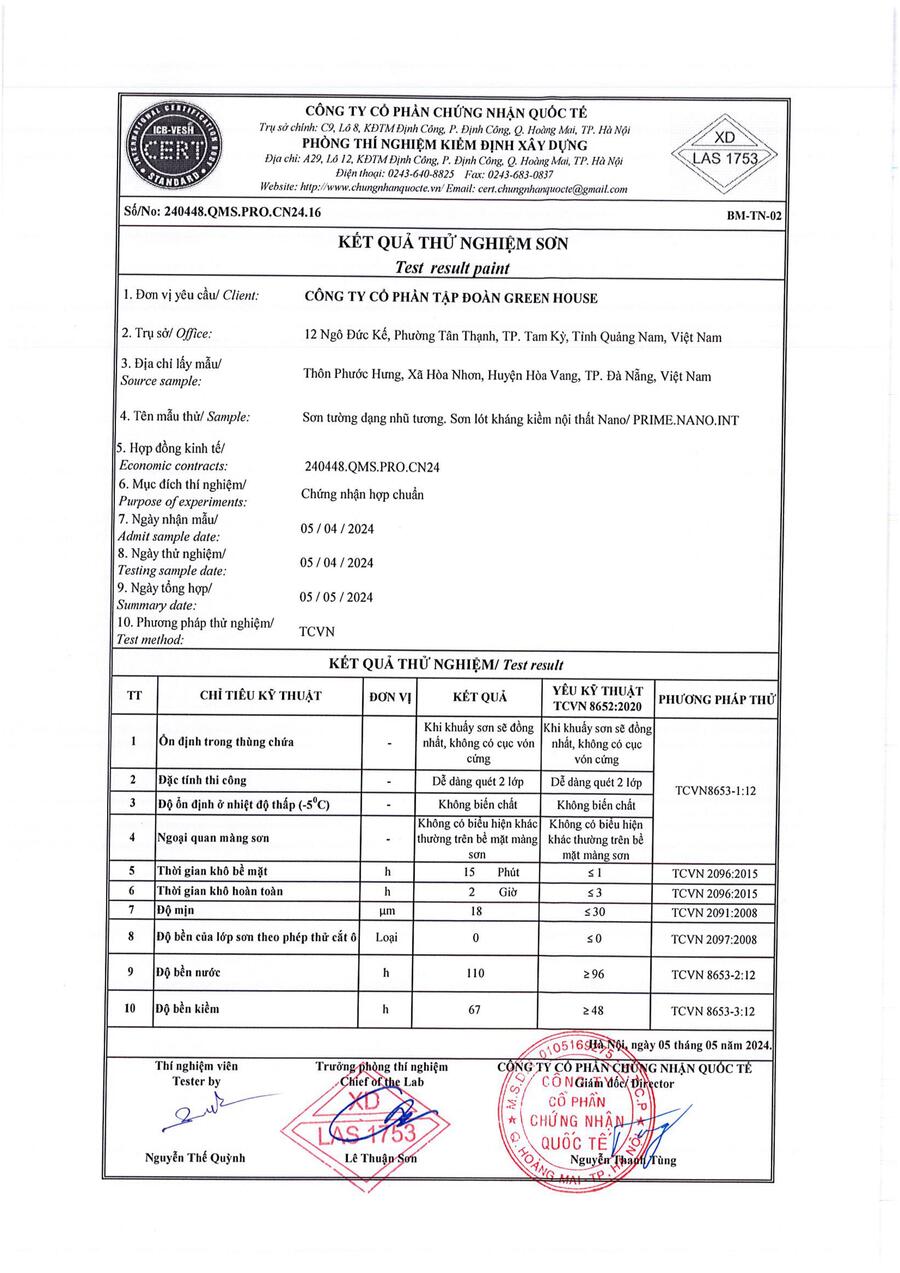 đề thí nghiệm sơn greenhouse